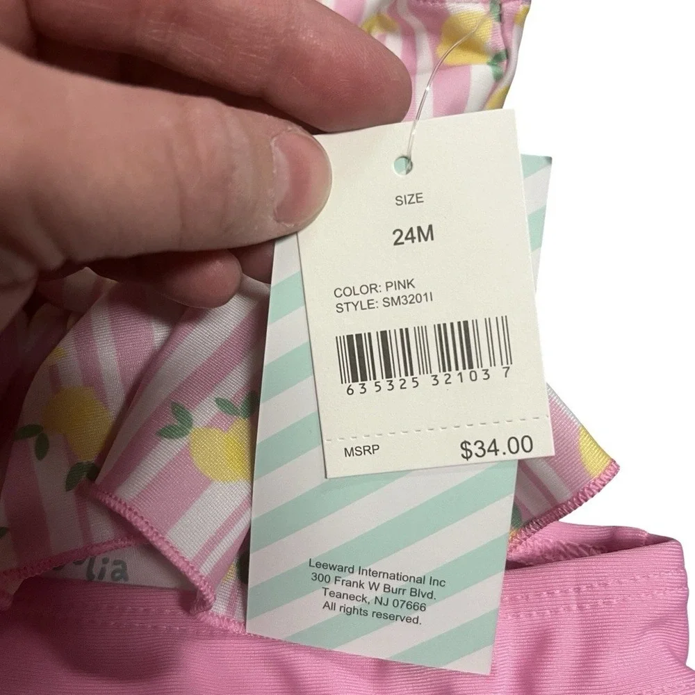 NWT Mia & Miles Sweet Pink and Yellow Ruffled 2 Piece Bathing Suit Toddler 24M‎